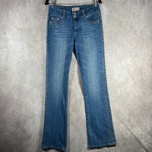 Platinum Plush Jeans Womens 11 Juniors Blue Denim Studded Straight‎ Mid Rise Y2K